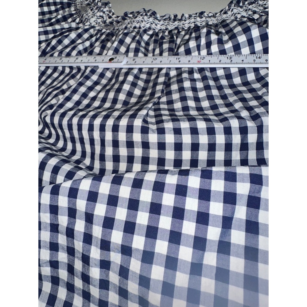 Madewell Navy White Gingham Smocked Off The Shoulder‎ Cotton Blouse G1547 SP 17 - Picture 4 of 11
